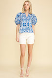 PINCH Addison Damask V Neck Blouse Top