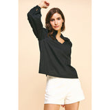 Victoria Ruffle Collared Woven Pinch Blouse