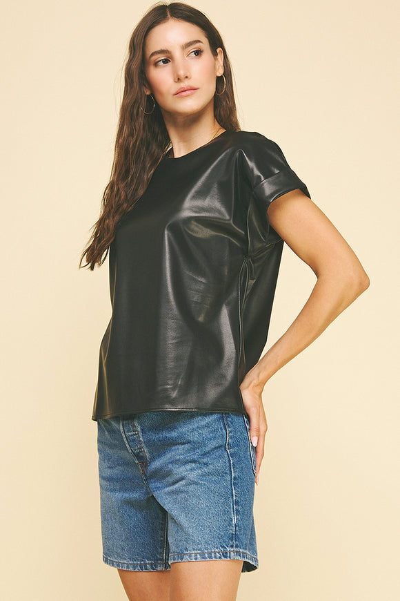 Adair Faux Leather Cap Sleeve Pinch Top