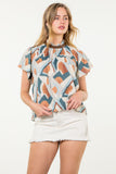 Heather Flutter Sleeve Print THML Top