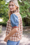 Paola Stripe Denim Sleeve Houndstooth Tweed VOY Top