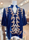 Willow Puff Sleeve Velvet Embroidered THML Top