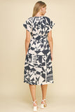 Marissa Navy Print Tiered Midi PINCH Dress