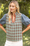 Cleo Stripe Denim Sleeve Houndstooth Tweed VOY Top
