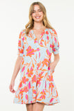 Janice Blue Orange Floral THML Dress