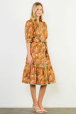 Katrina Puff Sleeve Print Midi THML Dress