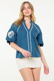 Melodie Embroidered Puff Sleeve THML Top