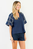 THML Anita Puff Sleeve Embroidered Top