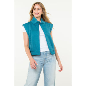 Jennifer Striped Texture Zip Up THML Vest