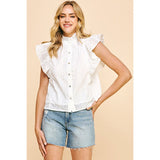 Brandi Buttondown Eyelet Embroidery Pinch Top SALE