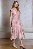 Nina Ruffled V Neck Tiered A Line Midi Current Air Dress