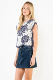 THML Aliana Short Sleeve Embroidery Detail Top