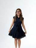 Liora Button Down Short Current Air Dress with Pleated Skirt