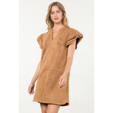 Leah Flutter Sleeve Suede Midi THML Dress