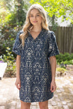 Daphne Smocked V Neck Jacquard Shift VOY Dress
