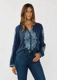 Lovestitch Stacey Embroidered Long Sleeve Button Down Top