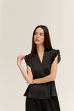 Gabriela Grade and Gather Polka Dot Ruffle Satin Sleeveless Blouse