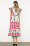 THML Maddie Flutter Sleeve Flower Maxi Dress