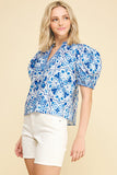PINCH Addison Damask V Neck Blouse Top