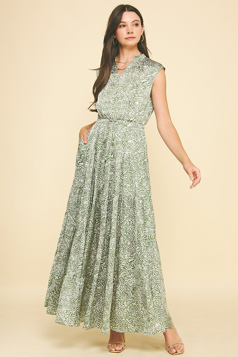 slim fit dress slacks Pinch Emily Print Tiered Maxi Dress M