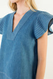 THML Ciara Short Sleeve V Neck Denim Top