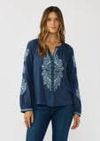 Lovestitch Stacey Embroidered Long Sleeve Button Down Top