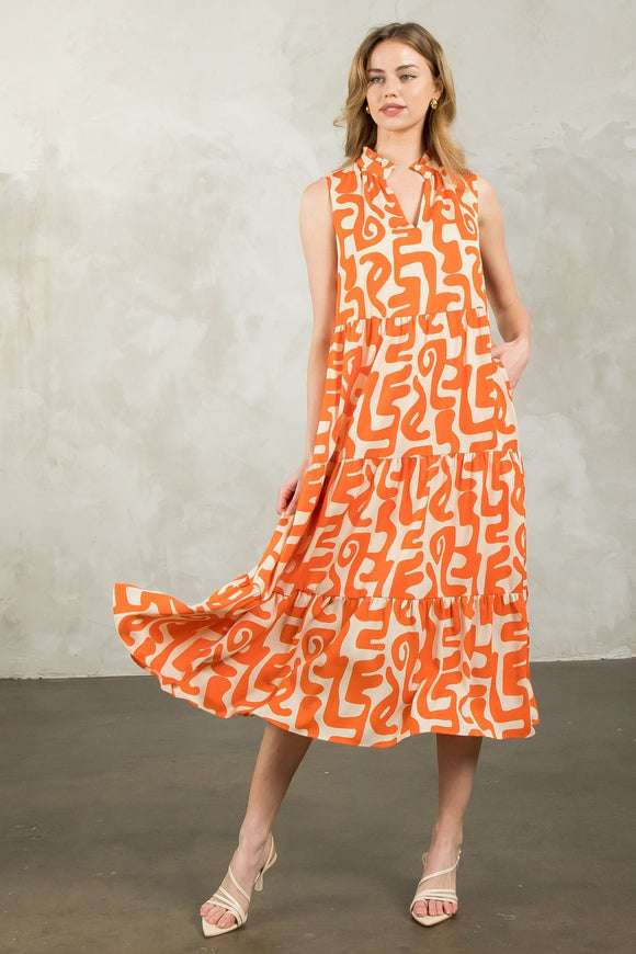 Rosanna Sleeveless Tiered Print Maxi THML Dress
