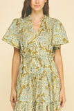 PINCH Anya Paisley Flutter Sleeve Midi Dress