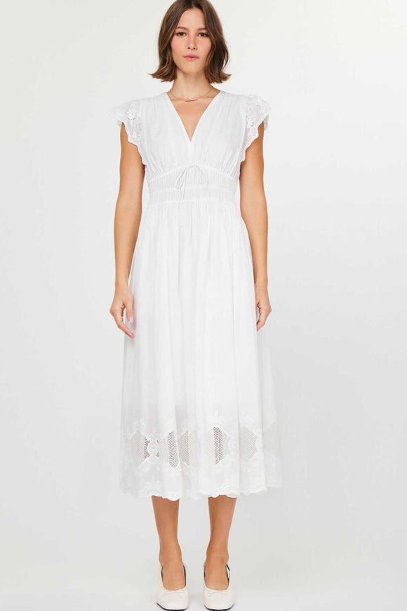 Leia White Flutter Sleeve Midi Current Air Dress