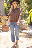 Lyra Ribbed Knit Band Solid Faux Leather VOY Top