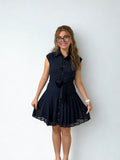 Liora Button Down Short Current Air Dress with Pleated Skirt