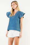 THML Ciara Short Sleeve V Neck Denim Top