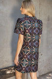 Jackie Ruffle Neck Mandala Jaquard VOY Dress
