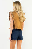 THML Bianca Flutter Sleeve Suede Embroidered Top