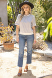 Odette Ribbed Knit Band Solid Faux Leather VOY Top