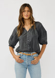 Lovestitch Regina Embroidered Puff Sleeve Button Down Top
