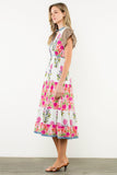 THML Maddie Flutter Sleeve Flower Maxi Dress
