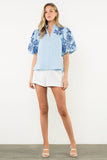THML Madelyn Embroidered Puff Sleeve Textured Top