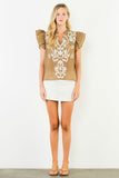 THML Billy Textured Embroidery Flutter Sleeve Top