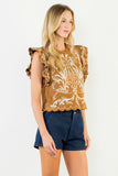 THML Bianca Flutter Sleeve Suede Embroidered Top