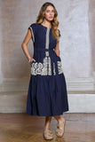 Brenna Round Neck Short Sleeve Tiered Midi Current Air Dress