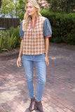 Paola Stripe Denim Sleeve Houndstooth Tweed VOY Top