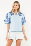 THML Madelyn Embroidered Puff Sleeve Textured Top