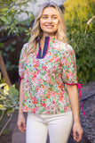 Violetta Contrast Quarter Placket Self Tie Floral VOY Top