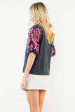THML Wren Floral Pattern Puff Sleeve V Neck Top