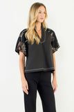THML Grace Puff Sleeve Embroidered Top