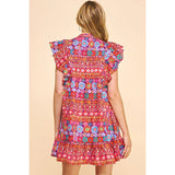 Amberlyn Floral Print Pintuck Mini PINCH Dress