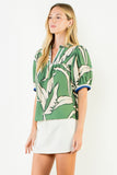 THML Carolina Geometric Print Top with Stripe Detail