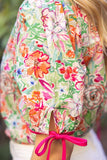 Violetta Contrast Quarter Placket Self Tie Floral VOY Top