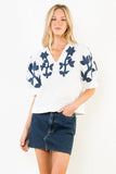THML Stephanie Puff Sleeve Floral Embroidery Top